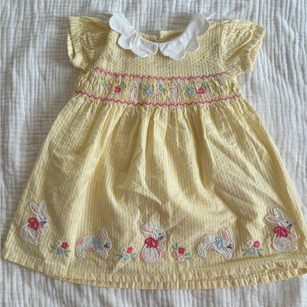 Yellow Kids Dress with Bunny Embroidery